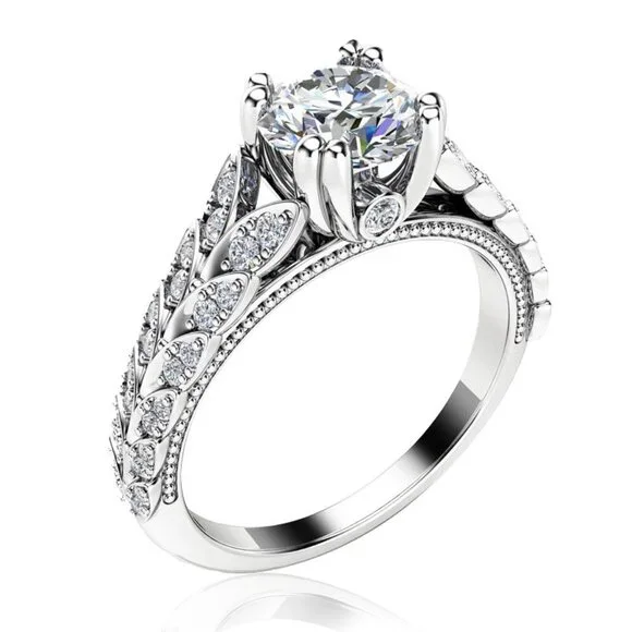 🍁 925 Silver Crystal Zircon Stone Unique Leaf Design Ring for Women, VIP341 - Picture 5 of 10